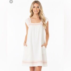 Faherty Women's Mini Hailee Dress Sleeveless Stretch Square-Neck White Size XXS